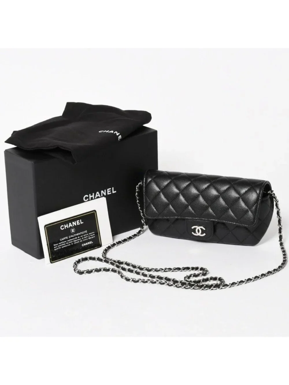 Chanel Classic Eyewear Case CC Logo Caviar Leather Black Silver